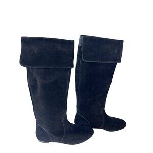 Gianni Bini Leather Suede Black Ballet Flat 16 1/2 shaft heights long Boots  7M